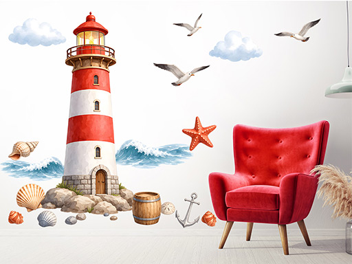 maják samolepka na stenu, maják dekorácie na stenu, maják nálepka na stenu, maják samolepiace dekorácie na stenu, maják lighthouse dekor na stenu