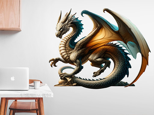 Majestátní drak samolepky na zeď, Majestátní drak dekorace na zeď, Majestátní drak samolepící dekorace na zdi, Majestátní drak nálepky na stěnu