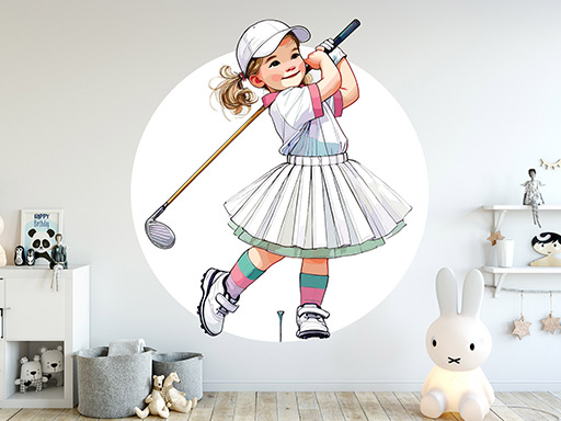 Malá golfistka samolepky na stenu, Malá golfistka nálepky na stenu, Malá golfistka dekorácie na stenu, Malá golfistka samolepiace nálepky na stenu