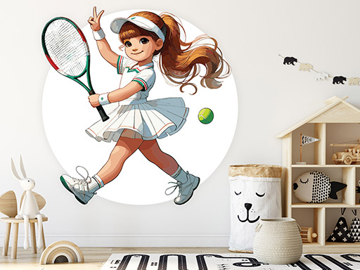 Malá tenistka samolepky na zeď, Malá tenistka nálepky na zeď, Malá tenistka dekorace na zeď, Malá tenistka samolepící nálepky na zeď
