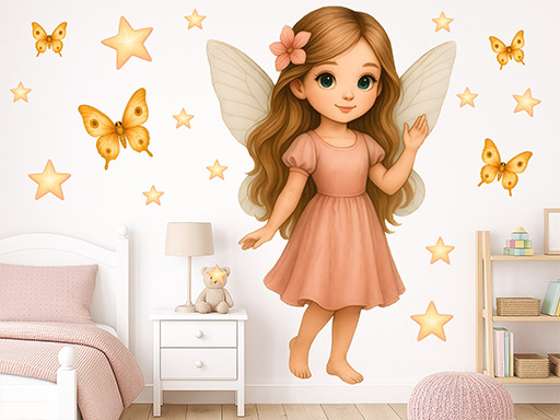 Víla a svetlušky samolepka na stenu, Víla a svetlušky nálepka na stenu, Víla a svetlušky detská dekorácia na stenu, Víla a svetlušky samolepiaca nálepka na stenu, Víla a svetlušky samolepka na stenu pre deti