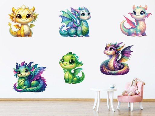Malí dráčikovia samolepky na stenu, Malí dráčikovia nálepky na stenu pre deti, Malí dráčikovia detské dekorácie na stenu, Malí dráčikovia samolepiace nálepky na stenu
