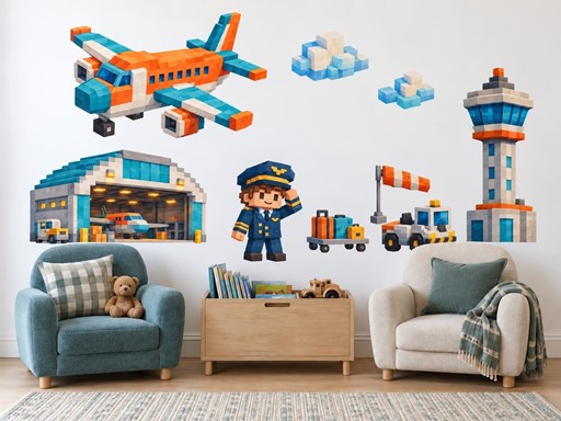 Malý pilot na letišti samolepky na zeď, Malý pilot na letišti tapety na zeď, Malý pilot na letišti dekorace na zeď, Malý pilot na letišti nálepky na zeď