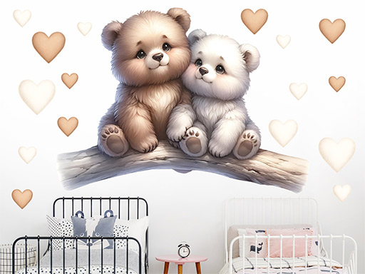 Méďové na vetve samolepky na stenu, Méďové na vetve nálepky na stenu pre deti, Méďové na vetve detské dekorácie na stenu, Méďové na vetve samolepiace nálepky na stenu