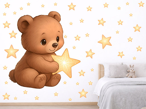 Nálepky na stenu s medvedíkom a hviezdičkami, tapety na stenu s medvedíkom a hviezdičkami, dekorácie na stenu s medvedíkom a hviezdičkami, nálepky na stenu s medvedíkom a hviezdičkami