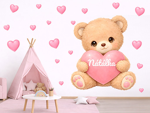 Medvedík so srdiečkom a menom