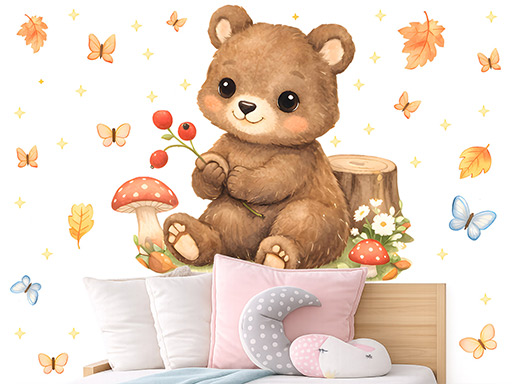 Nálepky na stenu Forest Bear, Nálepky na stenu Forest Bear pre deti, Detské dekorácie na stenu Forest Bear, Samolepiace nálepky na stenu Forest Bear