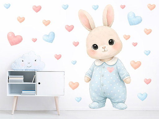 Zajíc samolepka na zeď, Zajíc nálepky na zeď, Zajíc dekorace na stěnu, Zajíc samolepící dekor na stěny, Zajíci samolepící tapety na zeď