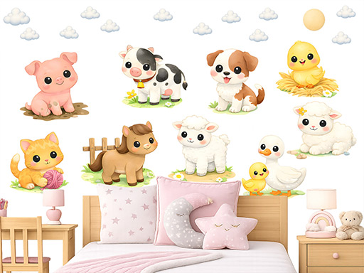 Nálepky na stenu s motívom zvieratiek z farmy, Nálepky na stenu s motívom zvieratiek z farmy pre deti, Detské dekorácie na stenu s motívom zvieratiek z farmy, Samolepiace nálepky na stenu s motívom zvieratiek z farmy, Nálepky na stenu s motívom zvieratiek z farmy, ktoré sa dajú prelepiť