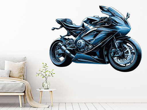 Modrá motorka samolepky na stenu, Modrá motorka nálepky na stenu, Modrá motorka dekorácie na stene, Modrá motorka tapety na stene