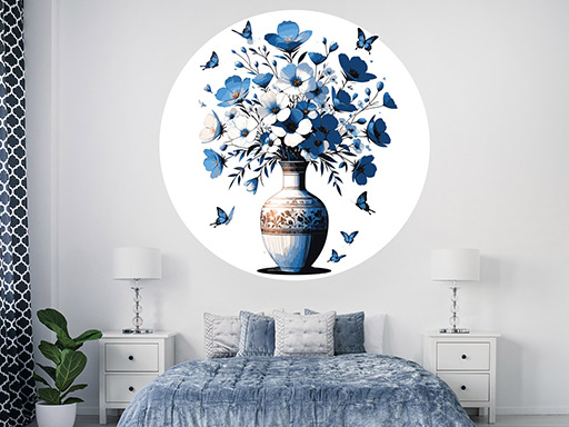 Modré květiny ve váze samolepky na zeď, Modré květiny ve váze nálepky na zeď, Modré květiny ve váze dekorace na zeď, Modré květiny ve váze samolepící nálepky na zeď