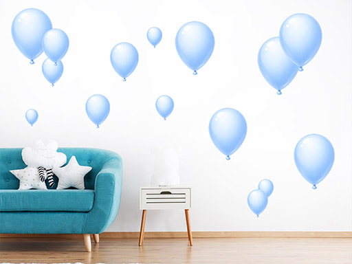 Modré nafukovacie balóniky samolepky na stenu, Modré nafukovacie balóniky nálepky na stenu, Modré nafukovacie balóniky dekorácie na stene, Modré nafukovacie balóniky tapety na stene