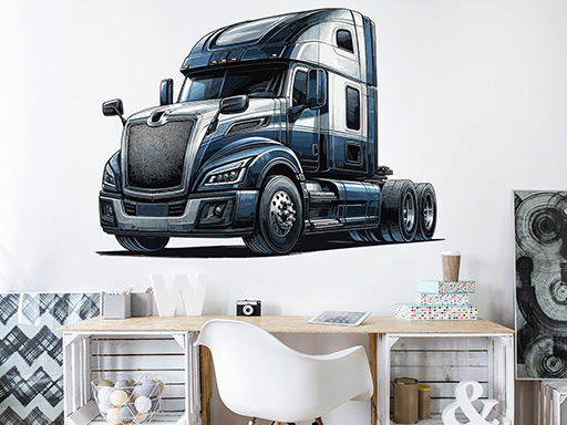 Modrobiely kamión samolepky na stenu, Modrobiely kamión nálepky na stenu, Modrobiely kamión dekorácie na stene, Modrobiely kamión tapety na stene