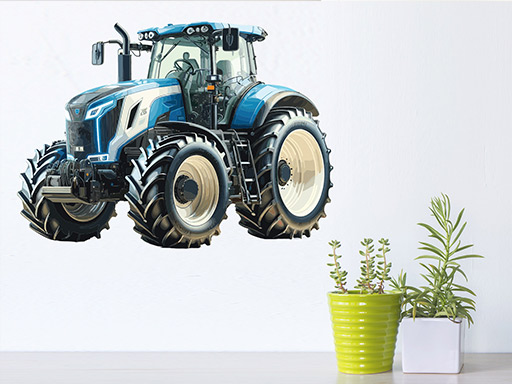 Modrobiely traktor samolepky na stenu, Modrobiely traktor nálepky na stenu, Modrobiely traktor dekorácie na stene, Modrobiely traktor tapety na stene