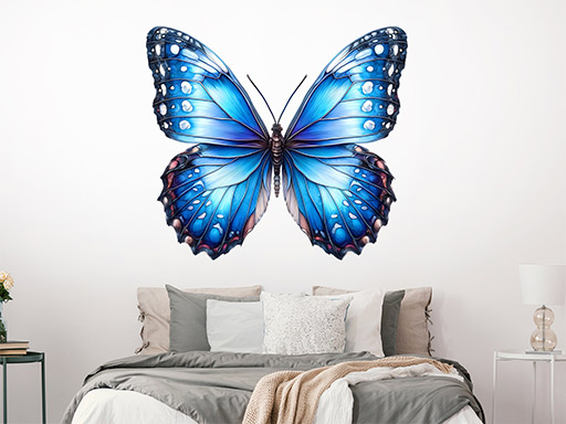 Modrý motýľ samolepka na stenu, Modrý motýľ nálepky na stenu, Modrý motýľ dekorácie na stenu, Modrý motýľ samolepiaci dekor na steny, Modrý motýľ samolepiace tapety na stenu