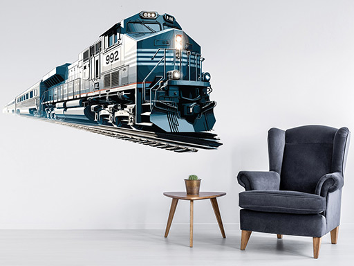 Modrý vlak samolepky na stenu, Modrý vlak nálepky na stenu, Modrý vlak dekorácie na stenu, Modrý vlak samolepiace nálepky na stenu