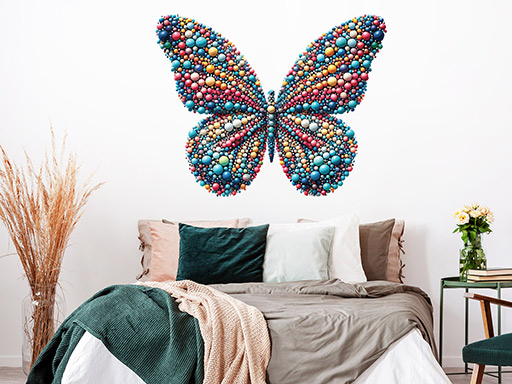 motýľ vyrobený z korálikov, abstraktná nálepka, dekorácia na stenu, nápaditý motív