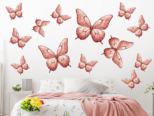 3D dekorace motýli červenožlutá, 3D samolepky na zeď motýli červenožlutá, 3D nálepky na zeď motýlci červenožlutá, 3D dekorace na stěnu motýlci červenožlutá