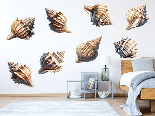 Mušle sada samolepky na stenu, Mušle sada nálepky na stenu, Mušle sada dekorácie na stenu, Mušle sada samolepiace nálepky na stenu