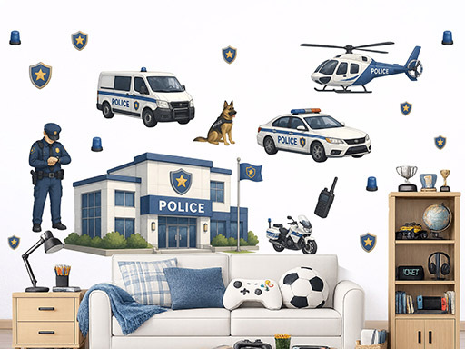 Nálepky na stenu s motívom policajnej stanice, Tapety na stenu s motívom policajnej stanice, Dekorácie na stenu s motívom policajnej stanice, Nálepky na stenu s motívom policajnej stanice