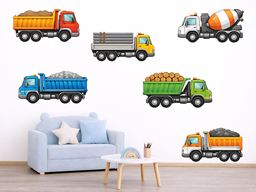 Náklaďáčky samolepky na stenu, Náklaďáčky samolepky na stenu, Nákladiačiky nálepky na stenu, Nákladiačiky dekorácie na stenu, Nákladiačiky samolepiace nálepky na stenu