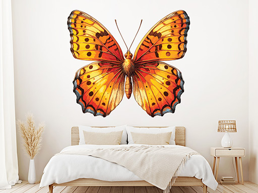 Oranžový motýľ samolepka na stenu, Oranžový motýľ nálepky na stenu, Oranžový motýľ dekorácie na stenu, Oranžový motýľ samolepiaci dekor na steny, Oranžový motýľ samolepiace tapety na stenu