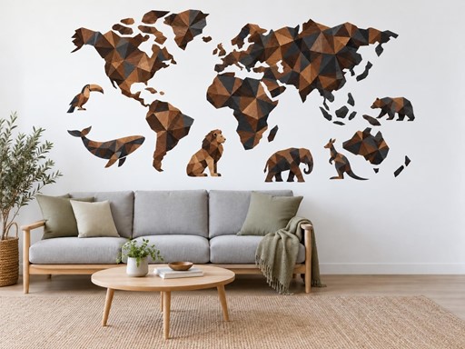 Orechová mapa sveta so zvieratami