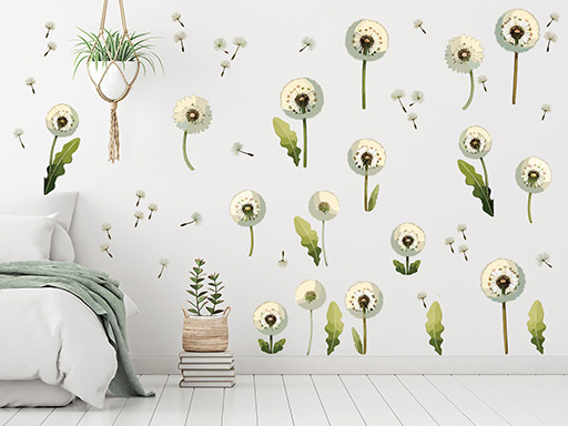 Pampelišky ve větru samolepky na zeď, Pampelišky ve větru nálepky na zeď, Pampelišky ve větru dekorace na zeď, Pampelišky ve větru samolepící nálepky na zeď