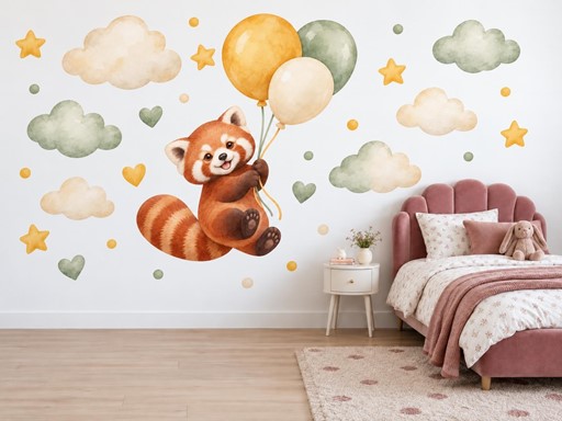 Panda červená s balonky