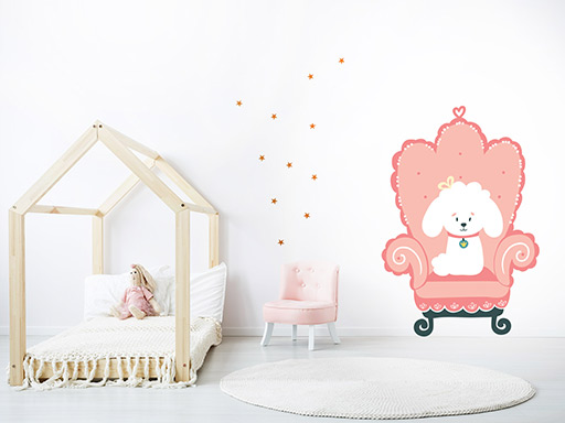 Psík v kresle samolepky na stenu, Psík v kresle nálepky na stenu pre deti, Psík v kresle detské dekorácie na stenu, Psík v kresle samolepiace nálepky na stenu
