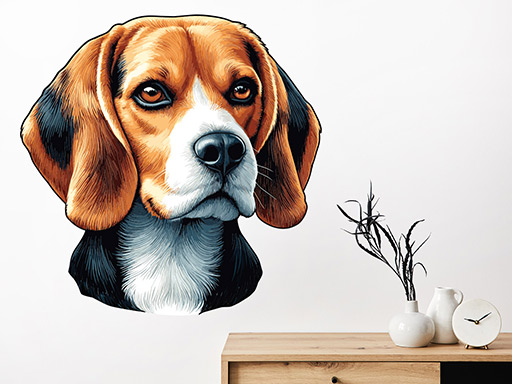 Pes Bígl samolepka na stenu, Pes Beagle nálepky na stenu, Pes Beagle dekorácie na stenu, Pes Bígl samolepiaci dekor na steny, Pes Bígl samolepiace tapety na stenu