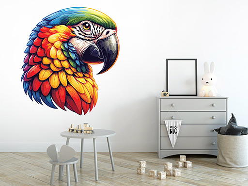 Pestrobarevný papoušek samolepky na zeď, Pestrobarevný papoušek nálepky na zeď pro děti, Pestrobarevný papoušek dětské dekorace na zeď, Pestrobarevný papoušek samolepící nálepky na zeď