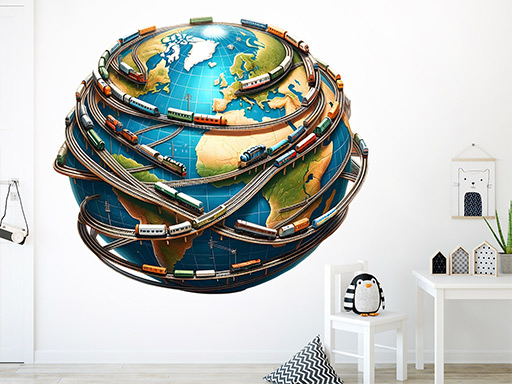 Planéta vlakov samolepky na stenu, Planéta vlakov nálepky na stenu pre deti, Planéta vlakov detské dekorácie na stenu, Planéta vlakov samolepiace nálepky na stenu