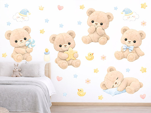 Nálepky na stenu s medvedíkom, Nálepky na stenu s medvedíkom pre deti, Detské dekorácie na stenu s medvedíkom, Samolepiace nálepky na stenu s medvedíkom