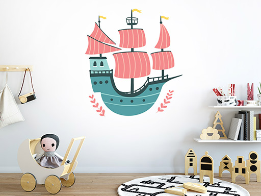 Rozprávková loď samolepky na stenu, Rozprávková loď nálepky na stenu pre deti, Rozprávková loď detské dekorácie na stenu, Rozprávková loď samolepiace nálepky na stenu