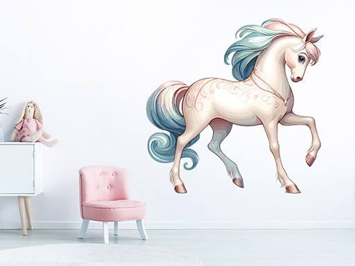Rozprávkový koník samolepky na stenu, Rozprávkový koník do detskej izby samolepky na stenu, Rozprávkový koník nálepky na stenu, Rozprávkový koník pre deti dekorácie na stenu, Rozprávkový koník samolepiace nálepky na stenu