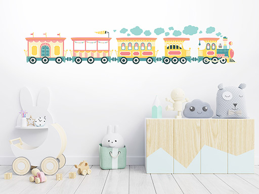 Rozprávkový vláčik samolepky na stenu, Rozprávkový vláčik nálepky na stenu pre deti, Rozprávkový vláčik detské dekorácie na stenu, Rozprávkový vláčik samolepiace nálepky na stenu
