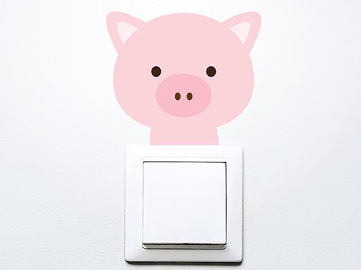 Prasátko na vypínač samolepky na zeď, Prasátko na vypínač nálepky na zeď, Prasátko na vypínač dekorace na zeď, Prasátko na vypínač samolepící nálepky na zeď