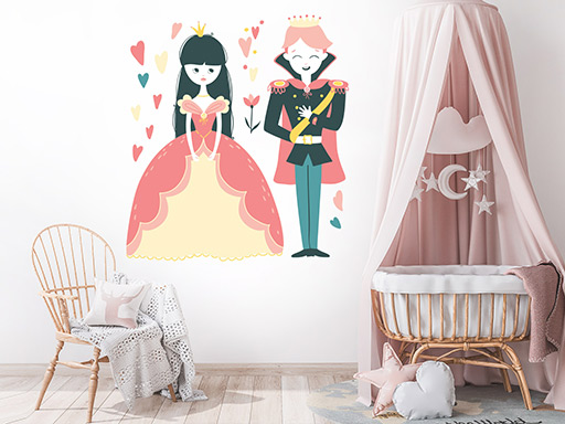 Princ a princezná nálepky na stenu, Princ a princezná nálepky na stenu pre deti, Princ a princezná detské dekorácie na stenu, Princ a princezná samolepiace nálepky na stenu