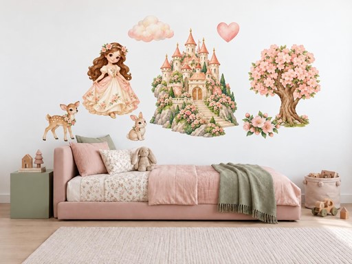 Princezna u kvetoucího zámku samolepky na zeď, Princezna u kvetoucího zámku tapety na zeď, Princezna u kvetoucího zámku dekorace na zeď, Princezna u kvetoucího zámku nálepky na zeď