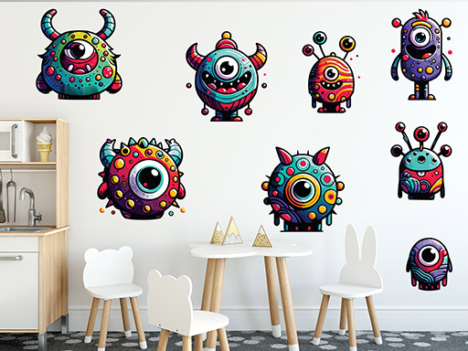 Príšerky samolepky na stenu, Príšerky nálepky na stenu, Príšerky dekorácie na stenu, Príšerky samolepiace nálepky na stenu
