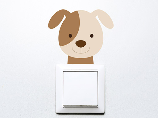 Psík na vypínač samolepky na zeď, Psík na vypínač nálepky na zeď pro děti, Psík na vypínač dětské dekorace na zeď, Psík na vypínač samolepící nálepky na zeď