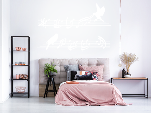 Vtáčiky a noty samolepka na stenu, Vtáčiky a noty nálepka na stenu, Vtáčiky a noty detská dekorácia na stenu, Vtáčiky a noty samolepiaca nálepka na stenu, Vtáčiky a noty samolepka na stenu pre deti