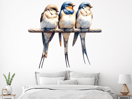 Ptáčci na drátech samolepky na zeď, Ptáčci na drátech nálepky na zeď, Ptáčci na drátech dekorace na zeď, Ptáčci na drátech samolepící nálepky na zeď