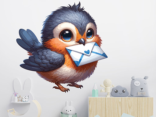 Vtáčik a list samolepky na stenu, Vtáčik a list nálepky na stenu, Vtáčik a list dekorácie na stene, Vtáčik a list tapety na stene