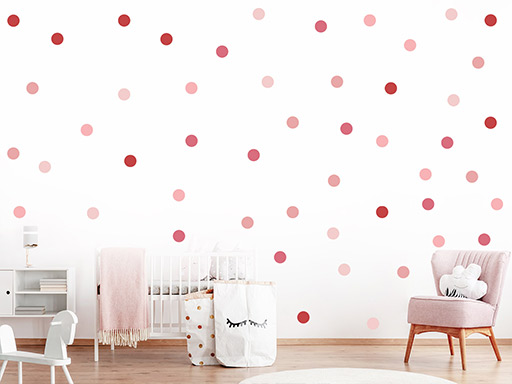 Bodky odtiene červenej samolepky na stenu, Bodky odtiene červenej nálepky na stenu, Bodky odtiene červenej dekorácie na stenu, Bodky odtiene červenej samolepiacej nálepky na stenu