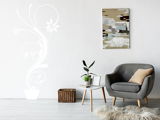 Nálepka na stenu s kvetináčom, Nálepky na stenu s kvetináčom, Dekorácia na stenu s kvetináčom, Samolepiaca dekorácia na stenu s kvetináčom, Samolepiaca tapeta s kvetináčom