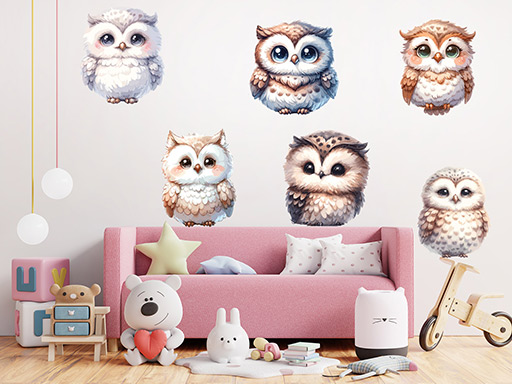 Rozkošné sovičky samolepky na stenu, Rozkošné sovičky nálepky na stenu pre deti, Rozkošné sovičky detské dekorácie na stenu, Rozkošné sovičky samolepiace nálepky na stenu