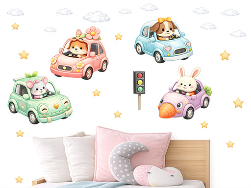 Roztomilá autíčka samolepky na stenu, Roztomilá autíčka nálepky na stenu, Roztomilá autíčka dekorácie na stenu, Roztomilá autíčka samolepiace nálepky na stenu