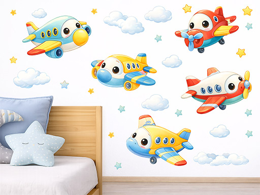 Roztomilé lietadlá samolepky na stenu, Roztomilé lietadlá nálepky na stenu pre deti, Roztomilé lietadlá detské dekorácie na stenu, Roztomilé lietadlá samolepiace nálepky na stenu